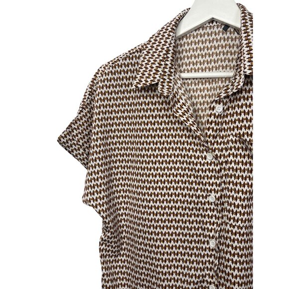 SHEIN Womens XS Brown Button Down Short Sleeve Blouse Casual Workwear - Picture 4 of 9